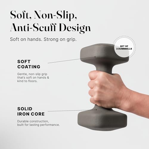 WeGym SafeGrip Square Dumbbells with Anti Slip Handles, Aesthetic Free Weights for Home Workouts, Stable Design Prevents Rolling during Floor Exercises - color: Slate, style: 5LB Pair