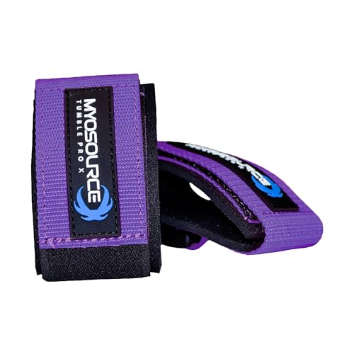 Myosource Kinetic Bands Tumble Pro X Ankle Straps Kit – Cheerleading Standing Tumbling Equipment, Gymnastics Backhandspring Trainer – Includes Flexibility Stunt Stretch Strap – Blue, Pink, Purple - color: Purple