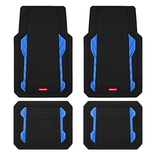 Rubbermaid Car Floor Mat, Heavy Duty All-Weather Car Mats Full Set with Dual-Tone Blue Aluminum Inserts – Universal Fit, Anti-Slip Backing, Trim-to-Fit for Most SUV, Sedan, Van - color: Blue