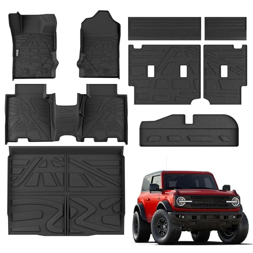 KARPAL Floor Mats for 2021-2025 2026 Ford Bronco 4 Door (Not fit Sport), Custom Fit TPE All Weather Ford Bronco Accessories 1st&2nd Row Floor Liner & Cargo Liner Backrest Mat - style: 2021-2026 | For Ford Bronco 4 Door| Full Set