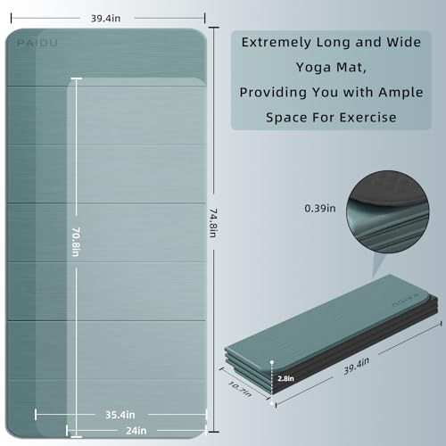 PAIDU Foldable Yoga Mat (10MM) 75‘’x40‘“ Quick Fold，Easy Storage | TPE Non-Slip Design, Ea Extra Long/Wide for Indoor Yoga, Pilates and Outdoor Travel Workouts - color: Deep green+Black