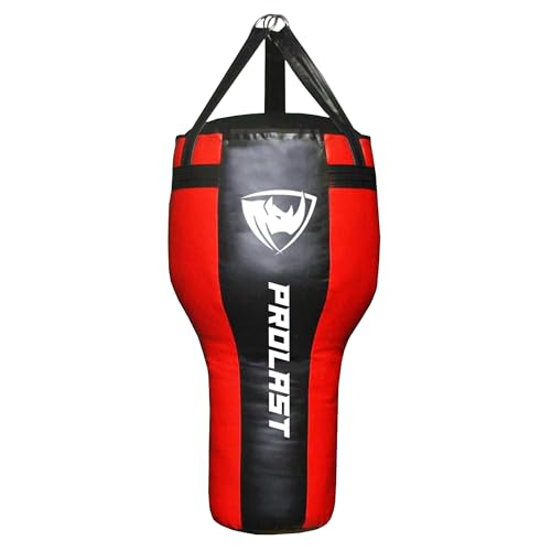 Angle Heavy Punching Bag for Adults, Hook and Uppercut, Boxing, MMA, Martial Arts, Muay Thai, 65 lbs, Rhino Logo - color: Black / Red, style: Filled