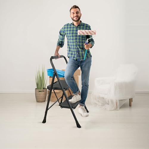 Arbusb Step Ladder, Folding Step Stool with Wide Anti-Slip Pedals, Sturdy Steel Ladder with Handrail, Space-Saving, Portable for Home & Adults, 2 Step Ladder - size: 2-step