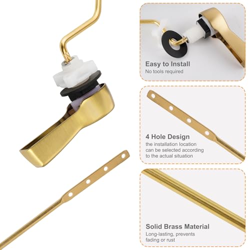 Hibbent Universal Metal Side Mount Toilet Handle Replacement Kit, Brass Toilet Flush Tank Lever with Stainless Steel Flapper Chains for Most Toilets, Brushed Gold - color: Brushed Brass, style: Side Mount