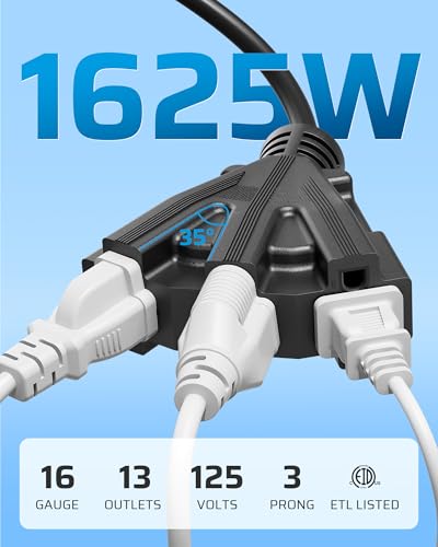 DEWENWILS 15FT Outdoor Extension Cord, Tri-Tap Extension Cord Splitter, 3 Outlet 16/3 SJTW Power Cable for Landscape Lighting String Lights, 13A/125V/1625W, ETL Listed, Black, 1 Pack - color: Black, size: 15 Feet, style: 1 Pack