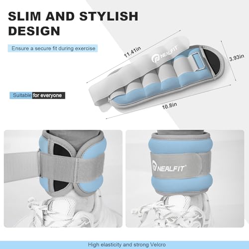 NEALFIT Ankle Wrist Weights, Adjustable Arm Leg Weights for Women Men, Secure Fit Non-Slip Exercise Weights for Home Workout, Running, Walking, Aerobics, Physical Therapy - color: Haze Blue, size: 4Lbs Pair (2lb x 2)
