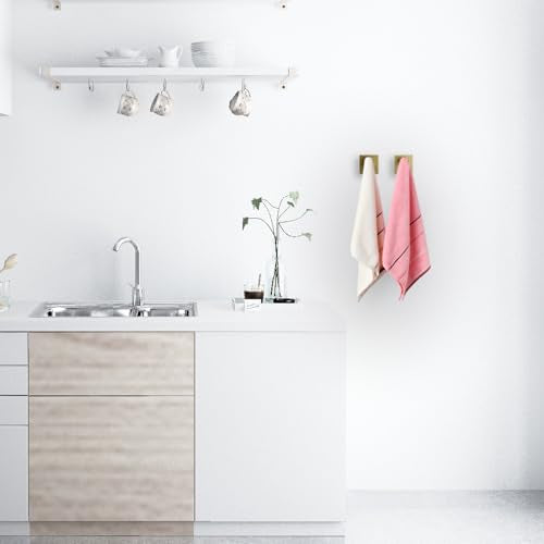 TASTOS Bath Towel Hooks Brushed Gold, 2 Pack Stainless Steel Robe Coat and Clothes Hook, Heavy Duty Wall Hook for Bathroom & Kitchen, Modern Square Style Wall Mounted… - color: Brushed Gold, size: Square (2 Pack)