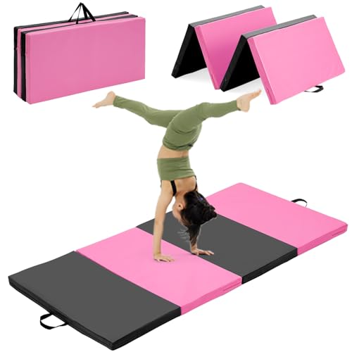 Gymnastics Mat, 3FTx6FT / 4FTx8FT 2" Thick Folding Kids' Gymnastic Tumbling Mat for Home Gym Exercise & Play - color: 3x6FT-Pink&Black