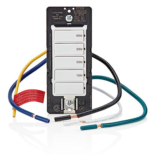 Leviton Countdown Switch for bathroom household lights, 10-20-30-60 min, Neutral Wire Required, 20A, 1HP/16A Fan/Motor, Single Pole, Multi-Way or Multi-Timer, DT260-1LW, White - style: 10-20-30-60 min Neutral Wire Required