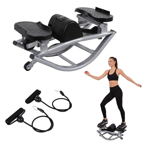 Rock Stepper for Exercise at Home, Lateral Motion Side Stepper with Monitor | 250LBS Loading Capacity Rocker Exercise Machine, Rock Stepper Side to Side with Resistance Band for Full Body Workout