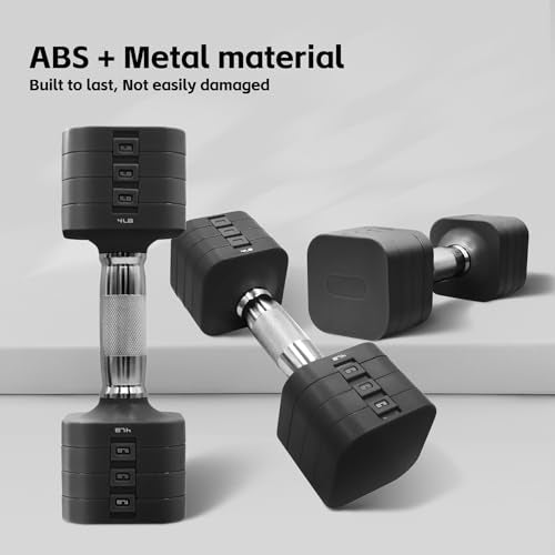 20LBS Adjustable Dumbbell Set, 4 in 1 Free Weights Dumbbells Set for,4lb 6lb 8lb 10lb, with Metal Non Slip Handle，Quick Change，Home Gym Strength Training Equipment for Men and Women - color: Black