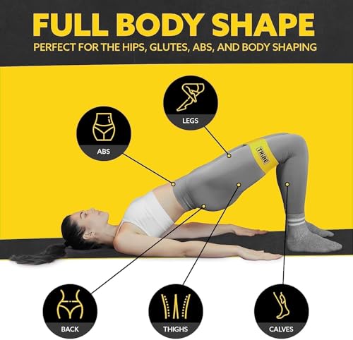 Tribe Lifting Fabric Resistance Bands for Working Out - 5 Exercise Bands Set for Legs and Glutes - Booty Bands for Women and Men - Thick Cloth Workout Bands for Physical Therapy, Hip Training - color: X-Heavy Black