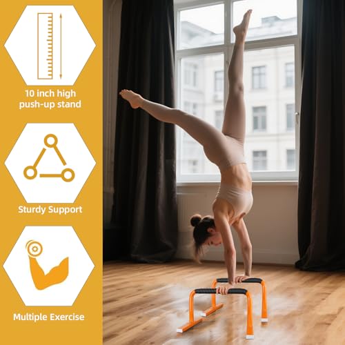 Strength Training Parallettes Push Up Bars, Pushup Handles Calisthenics Equipment for Home Workout, Anti-slip Gymnastics Bars, Handstand & Dip Bar for Outdoor Exercise - color: Orange