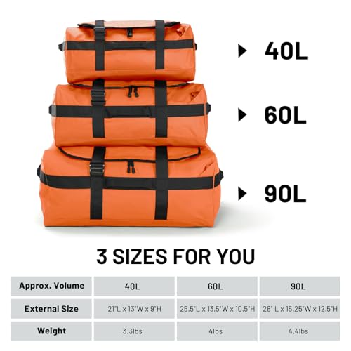 MIER 40L/60L/90L Water Resistant Backpack Duffel, Heavy Duty Duffle Bags | Heavy-Duty; Inner Zipper Pockets; Suit for Travel Gym Camping Sports Weekend Getaways; Convertible with Backpack Straps - color: Orange, size: 40l