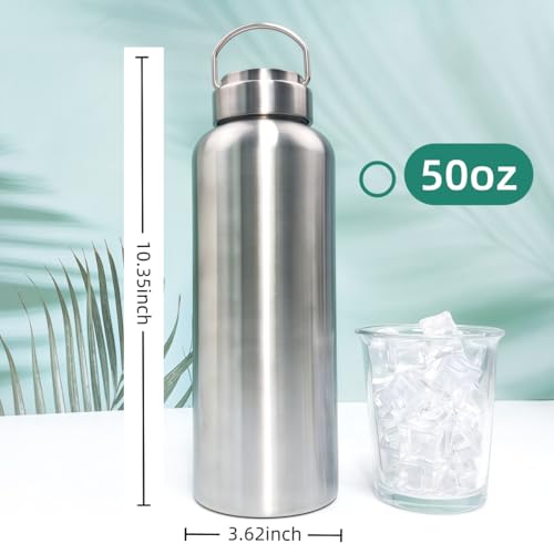 CDJ 52oz Uninsulated Single Wall Stainless Steel Water Bottle, Reusable Metal Water Bottle for Sports, Leakproof and Durable, Perfect for Hiking, Gym, Picnics, and Outdoor Activities - size: 51 Ounces