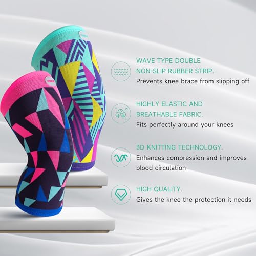 Sport Knee Brace for Women & Men - Knee Compression Sleeve for Running Knee Pain, Workout Sports Brace for dancing, Basketball, Fitness, Hiking (Geometric ＆ Wave, M, 2 Pack) - size: Medium, style: Geometric ＆ Wave