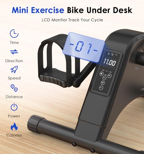 Under Desk Bike Pedal Exerciser for Seniors, 12-Level Electric Mini Exercise Bike with LCD, Quiet Motorized Arm & Leg Pedaler for Seniors - color: Black