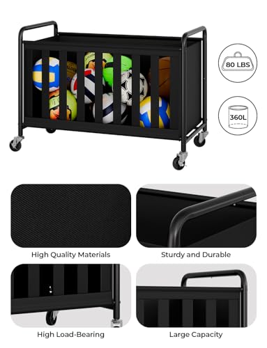 StorageWorks Ball Storage with Wheels, Ball Cart for Garage, Garage Sports Equipment Organizer, Balls Organizer for Basketball, Football, Volleyball - style: Ball Storage(360L)