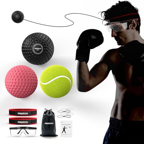 PROIRON Boxing Reflex Ball with Safety Glasses, 4 Reflex Ball, 2 Headband for Adult/Kids, Boxing Head Ball for Punch Speed, Hand Eye Coordination Training Equipment Boxing MMA, Gifts for Teenage Boys - color: b-3 balls+glass