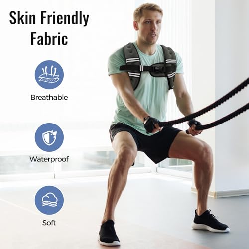 Zeerun Weighted Vest, 6lb/8lb/10lb/12lb/15lb/18lb/20lb/24lb/30lb for Men Women, Reflective Stripe Adjustable Buckle, Comfortable Durable Rucking Vest for Walking Running Strength Training - color: Gray, size: 12 Lb