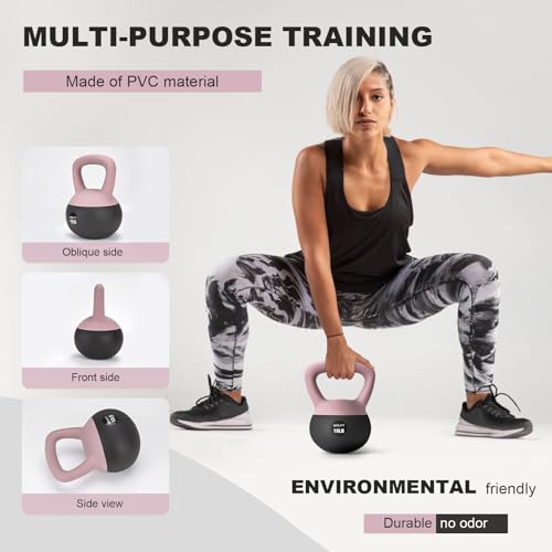 NEALFIT Soft Kettlebell 5LB/10LB/15LB/20LB/25LB, Kettlebells for Home Gym Strength Training, Anti-Slip Fitness Weights for Men Women - color: 20LB Pink-Graphite Black