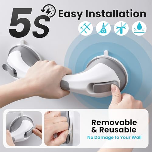 TAILI Shower Grab Bar, 2 Pack 12 Inch Suction Grab Bars for Bathtubs and Showers for Elderly, Shower Handle for Seniors Bathroom Safety Grip, No Drilling Removable,Grey,G9 - color: Gray, size: 12.2"