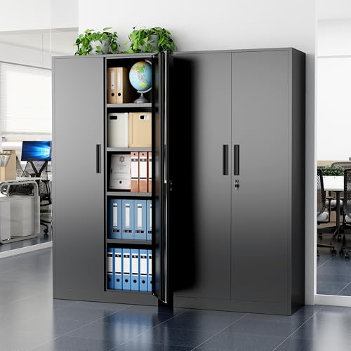 Greenvelly Metal Storage Cabinet, 72" Black Locking Storage Cabinets with Doors and 4 Shelves, Tall Tool Storage Cabinet for Garage, Steel Lockable File Cabinet Metal Locker for Home Office, Classroom - color: Black, size: 71 Inch