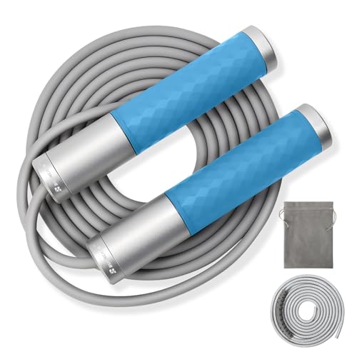 Weighted Jump Rope for Men, Women (1.5LB) - Alloy Steel Handles, Speed Skipping Rope, Gym,Indoor/Outdoor - Fitness, Workout, Boxing - Solid PVC & Cotton Rope - color: SILVER-BLUE