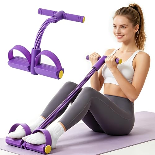 Pedal Resistance Band with Handle, 6-Tubes Tesistance Bands with Handles, Natural Rubber Foot Pedal Resistance Band, Multifunctional Exercise Bands for Abdomen, Waist, Leg, Arm - color: Purple