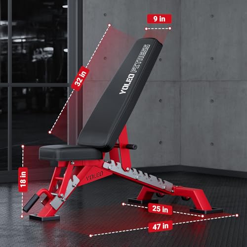 YOLEO Adjustable Weight Bench with Bench Press Stand, Foldable Workout Bench with Extended Head/Elbow Pad(for Users up to 7') - color: Red2