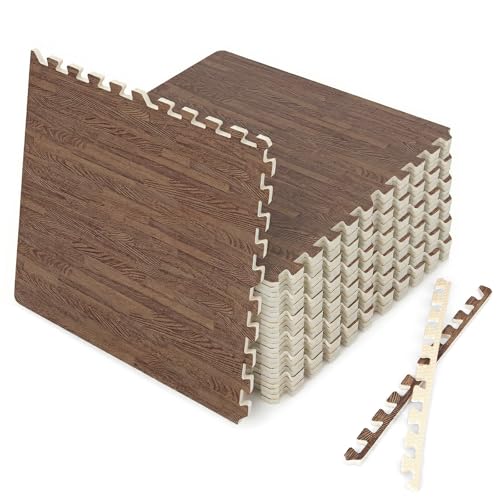Tangkula 25 Tiles Foam Flooring Mats with Border, 100 SQ FT EVA Interlocking Exercise Foam Mats for Exercise Equipment, Elastic Puzzle Play Mats, 3/8” Non-Slip Workout Floor Mats for Home Gym (Brown) - size: 100 sq.ft, Brown