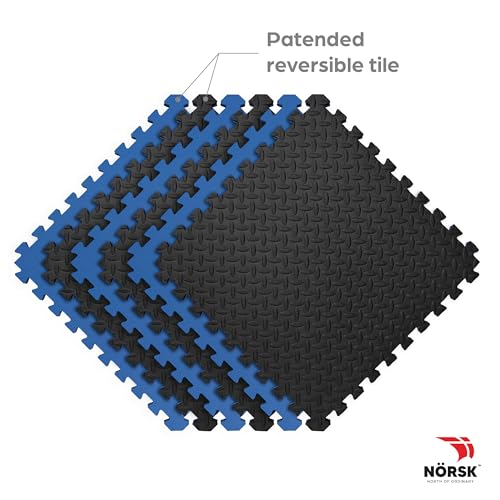 NÖRSK Duräflex Medium-Duty Reversible Interlocking Foam Floor Tiles, Diamond Plate Texture, Black/Blue, 24 X 24 X .47 in., 6-Pack (24 sq. ft.) (Black/Blue, 0.47" Thick) - color: Black/Blue, size: 0.47" Thick