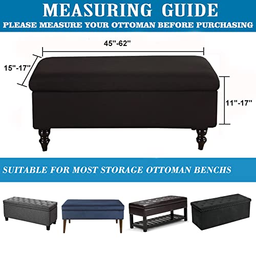 ANWUCHEN Rectangle Ottoman Cover - Stretch Storage Slipcover With Elastic Bands and Ties, Removable Bench Cover, Jacquard Folding, Black Large - color: Black, size: 50"D x 16"W x 15"H