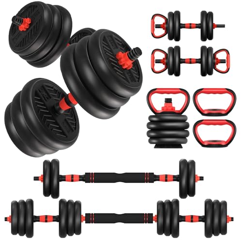 Adjustable Dumbbells,20/30/40/60/80lbs Free Weight Set with Connector, 4 in1 Dumbbells Set Used as Barbell/Kettlebells/Push up Stand, Fitness Workout Equipment for Home Gym for Youth,Women/Men - color: Black 30LBS (15LBS*2) + Kettlebell Handle (1.76LBS*2)