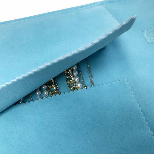UnionPlus Velvet Travel Jewelry Roll Bag Organizer for Necklace, Elastic Band and Anti-winding, River Blue - color: River Blue, size: Medium
