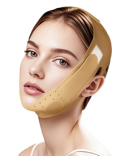 Reusable V Line Silicone Face Strap, Soft Silicone Chin Strap for Women 23-27 Inches yellow - color: Bronce