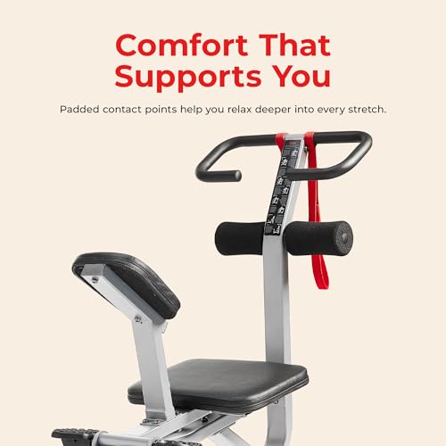 Sunny Health & Fitness Full Body Stretch Machine Back Stretcher Pivot Seat | Pivoting Seat, Multi-Use Handlebar, Padded Back Support, Full-Body Stretching, Flexibility Training, Home Gym Use - color: Gray