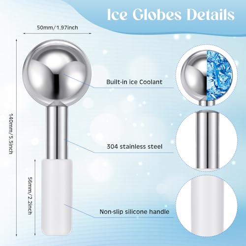 Baderke 2 Pcs Ice Globes for Face Stainless Steel Cooling Globes Unbreakable Cooling Roller Women Ice Balls Cryo Sticks Facials Skin Care for Dark Circles, Puffiness(Silver (White Handle)) - color: Silver (White Handle)