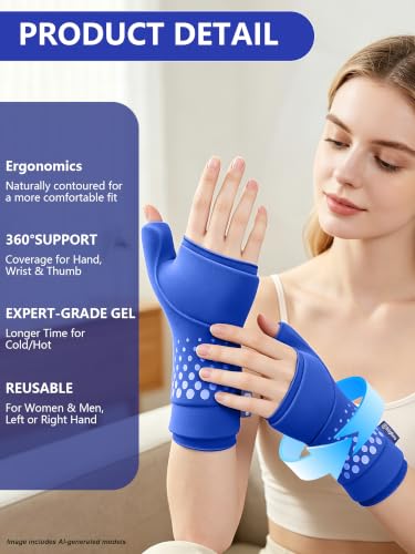 Wrist &Thumb Ice Pack Wrap -Cold&Hot Therapy Thickened Ice Gel- Hand Ice Pack & Ice Glove for Arthritis,Carpal Tunnel Relief, Tendonitis,Injuries & Recovery-Fits Men and Women (Blue, 2 Pack L/XL) - color: 2 Pack-blue, size: L/XL