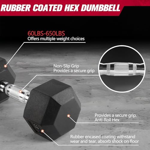 RitFit Rubber Coated Hex Dumbbell Set with Rack, 5-780LB for Home Gym Strength Training, Anti-Slip Knurled Handle, Hexagon Anti-Roll, Heavy-Duty Storage Rack - style: 270 LB Set（10-35LB)