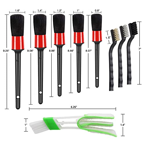 HMPLL 10pcs Auto Car Detailing Brush Set Car Interior Cleaning Kit Includes 5 Boar Hair Detail Brush,3 Wire Brush, 2 Air Vent Brush for Cleaning Car Interior Exterior, Dashboard Engines Leather Wheel - color: Red