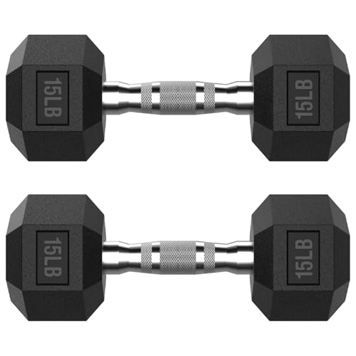 HANDBODE Hex Dumbbell Set with Vertical Storage Rack, 100–550 lb | Non-Slip Handle Design for Secure Grip, Rubber Encased Dumbbells, Hand Weights for Strength Training and Home Gym - style: 15 lb, Pair