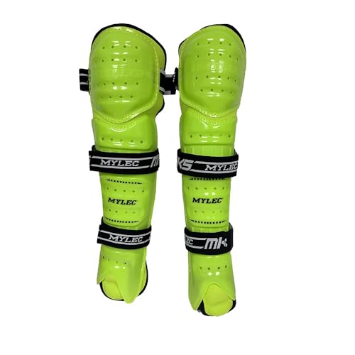MyLec MK5 Street/DEK Shin Pad, Lightweight & Durable Hockey Accessories, 360° Straps, Hard Front Shells, Breathable Material, Metatarsal Padding Ice Hockey Shin Guards, Foam Rubber - color: Safety Green, size: 11"
