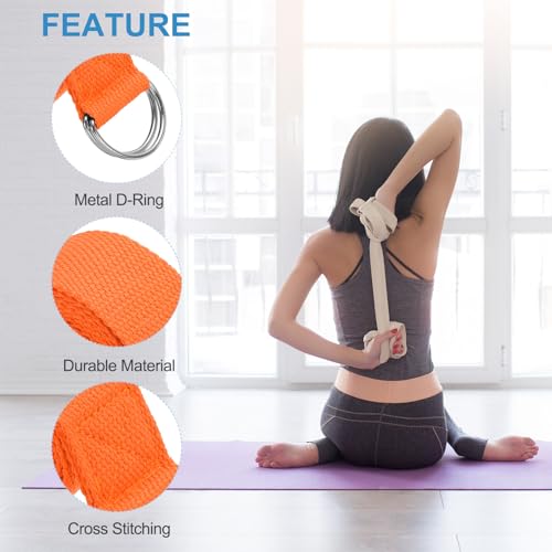 PATIKIL Yoga Strap for Stretching, Cotton Yoga Belt with Adjustable Metal D-Ring Buckle Stretch Band for Fitness Pilates - color: Orange