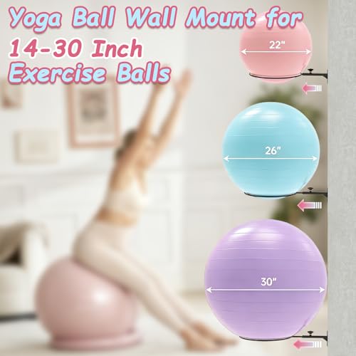 Yoga Ball Wall Mount, Adjustable Exercise Ball Holder(2Pack) | Fits 12–26 Inch Balls, Large Ring Design, Adjustable Support Arms, For Yoga & Exercise Balls, Keeps Gym Organized
