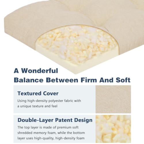 baibu 36 Inch Memory Foam Bench Cushion, Dual-Layer Patent Design Non-Slip Indoor Bench Cushion with Ties, 36x15x3Inch, Beige - color: Beige, size: 36x15x3 Inch (Pack of 1)