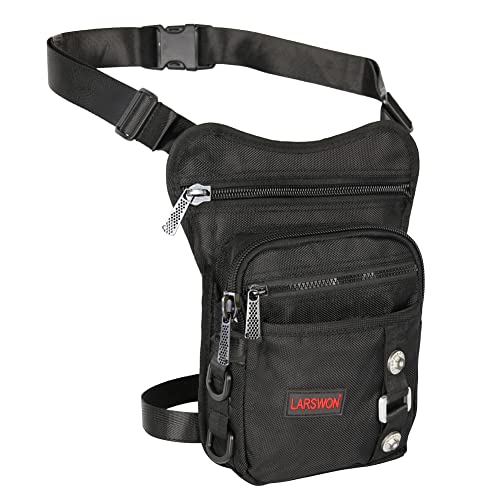 Thigh Pack, Larswon Leg Bag Thigh Pouch Bag Tactical Waist Bag Motorcycle Bag Waterproof - color: A- Black, size: Medium