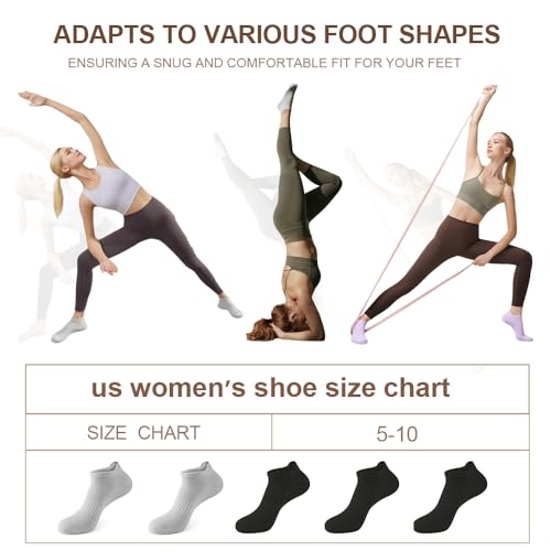 5 Pairs Pilates Socks with Grips for Women Non Slip Grip Yoga Crew Socks for Barre Hospital Barefoot - color: A - 3 Black 2 Gray