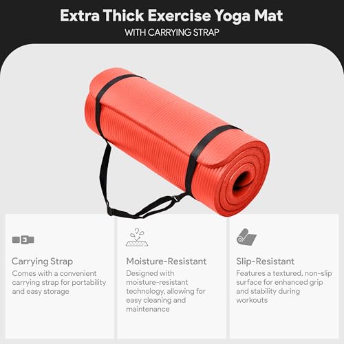 BalanceFrom Yoga Mat, 1-Inch Extra Thick High Density Exercise Mat, Anti-Tear Exercise Yoga Mat with Carrying Strap, Suitable for Various Yoga Exercises, Multiple Colors - color: Red