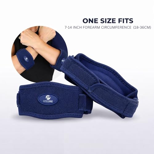 Fittest Pro Tennis Elbow Brace 2 Pack for Men & Women, Adjustable Compression Pad Elbow Strap for Tendonitis Pain Relief, Golfers Elbow Brace Support (Navy) - color: Navy